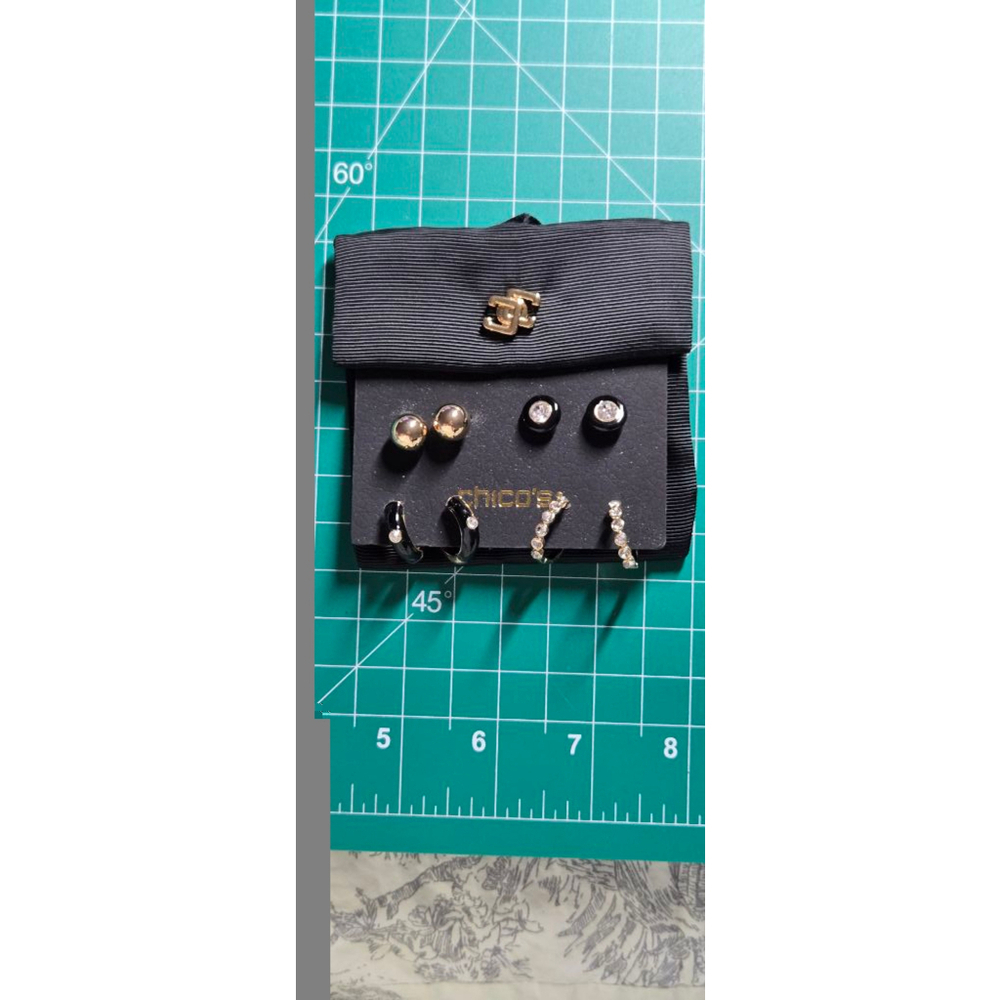 New chicos earrings set gold tone black enamel and rhinestones